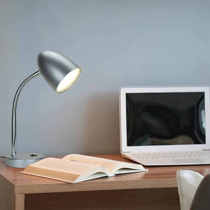 E ENERGETIC LIGHTING LED Desk Lamp, 3.5W 240LM 4000K Cool White Study Lamps for Bedroom and Office, Eye Protection, ETL Listed Silver Table lamp