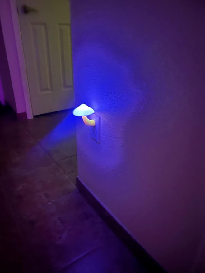 AUSAYE Blue Led Lamp Mushroom Night Light,Light Sensor Night Lights | Plug in Nightlight for Kids Adults Bedroom,Bathroom,Toilet,Stairs,Kitchen,Hallway Christmas Thanksgiving Gifts