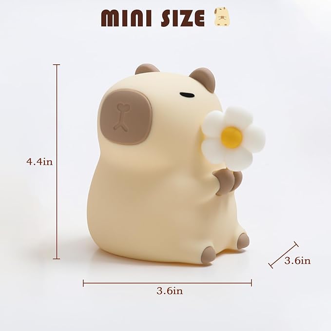 Night Light for Kids, 7 Colors Capybara Silicone Nightlight with Timer, Rechargeable Nursery Night Light, LED Bedside Nightlamp, Dimmable Cute Animal Night Lamp for Kids Boys Girls Toddler (Daisy)