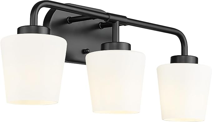 Bathroom Light Fixtures Over Mirror, 3-Light Matte Black Vanity Lighting Fixtures with Milk White Glass, Vintage Farmhouse Wall Sconces Lighting, AD-22004-3W-BK