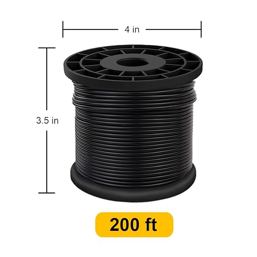 Vinyl Coated Wire Rope 304 Stainless Steel Coated Wire Cable-Black, 1/16" OD to 3/32" x 200FT, with 60 Pcs Crimping Sleeves-Cable for String Lights, Suitable for Clotheslines