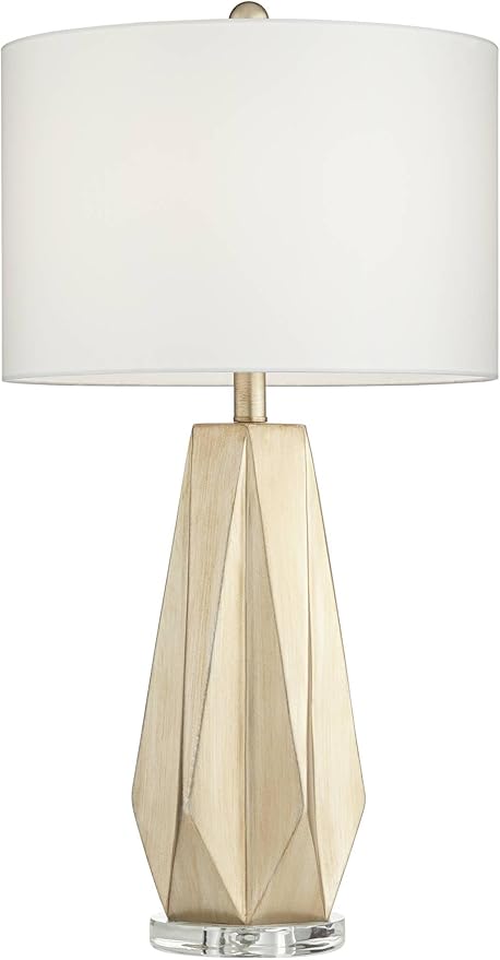 Possini Euro Design Bravo 28" Tall Geometric Modern Table Lamps Set of 2 Champagne Finish White Shade Living Room Bedroom Bedside Nightstand House Office Home Reading Kitchen Entryway Console