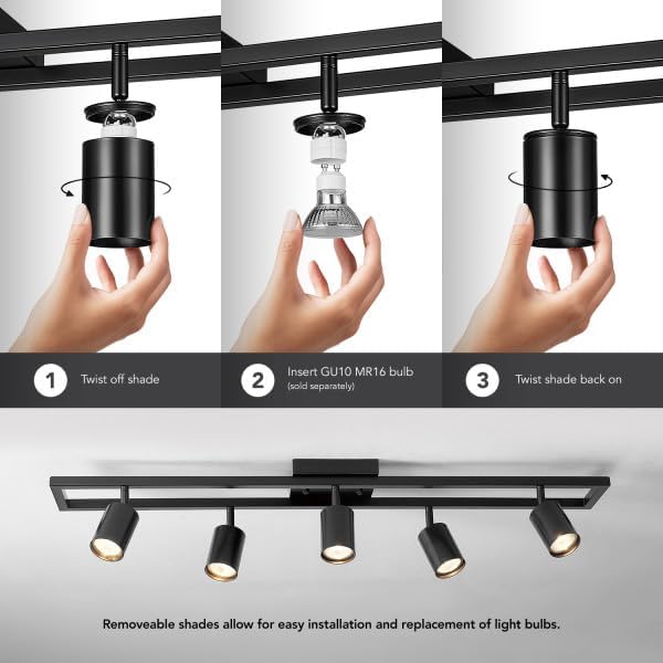 Globe Electric 5-Light Track Lighting, Adjustable Heads, Matte Black 36-Inch Dimmable Track Bar for Modern Kitchen, Living Room & Ceiling Lighting