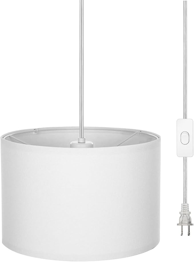 15FT Plug in Pendant Light, Hanging lamp with Switch,White Hanging Lights with Plug in Cord, Pendant Lamp with Remote Control,Pendant Light Fixture for Living Room Bedroom Farmhouse