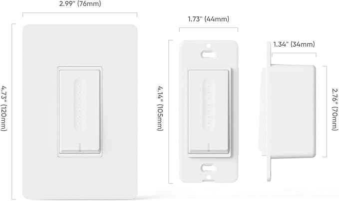 TREATLIFE Smart Dimmer Switch 4 Pack, Single Pole Smart Switch Works with Alexa and Google Home, Neutral Wire Required, 2.4GHz WiFi Dimmer Light Switch for LED, CFL, Incandescent Bulbs
