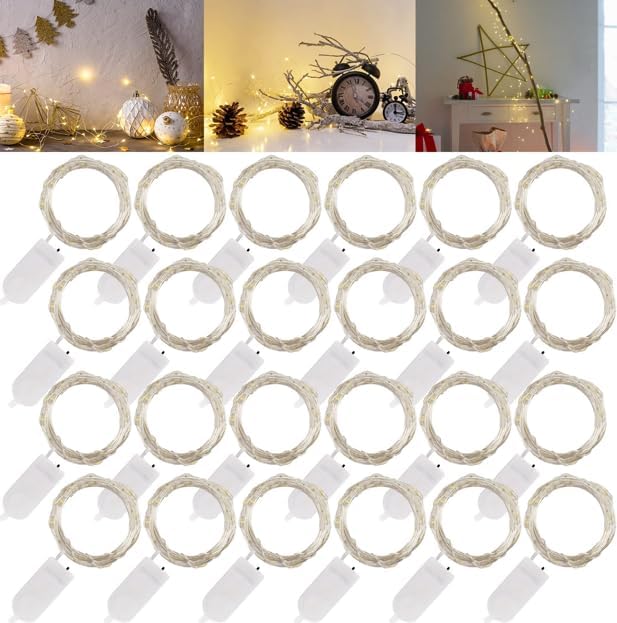 24 Pack LED Fairy Lights Battery Operated - 7ft 20 Led Waterproof Twinkle String Lights for Indoor Decor, Wedding, Garden, Christmas, Warm White String Lights