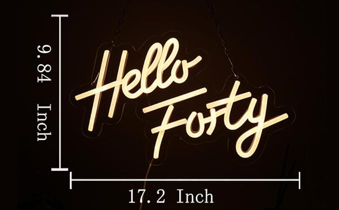 Hello Forty Neon Sign 40th Birthday Decorations for Women Happy Birthday Neon Sign 40th Gifts Wall Decor Happy Birthday Light Up Sign