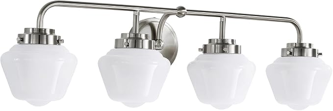 RUIYEY Bathroom Vanity Light Fixtures: 4-Lights Brushed Nickel Vintage Light Fixtures for Bathroom Above Mirror, Wall Lights Indoor with Frosted Milky Glass for Bath Bedroom