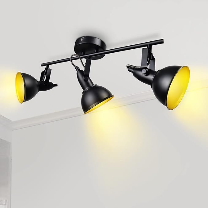 HiBay Retro LED Ceiling Spot Lights Fixtures, 3-Light Flexible Track Lighting Kit Black, Directional Spotlight for Kitchen Bedroom Dining Room, Candelabra E12 Base (No Bulbs)