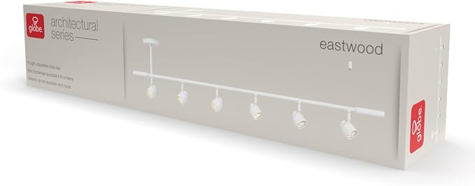 Globe Electric 64000054 6-Light Adjustable Height Track Lighting, Matte White, Pivoting Shades, GU10 Base, Minimalist Ceiling Light for Kitchen or Dining Room, Dimmer Switch Compatible