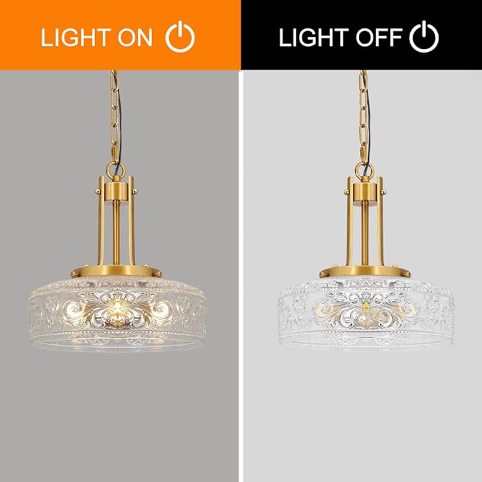 Vintage 3-Light Pendant Lights Kitchen Island, Gold Brushed Metal & Clear Glass Ceiling Pendant Light, Adjustable Gold Chandelier Light Fixture Over Dining Table ,Bathroom, Breakfast, Hallway, E12*3
