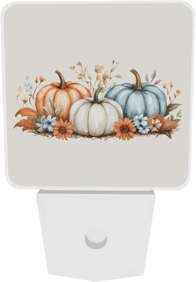 Pumpkins with Sunflowers Maple LED Plug-in Night Light 2-Pack, Auto Sensor Nightlights Set of 2 for Bedroom Bathroom Hallway