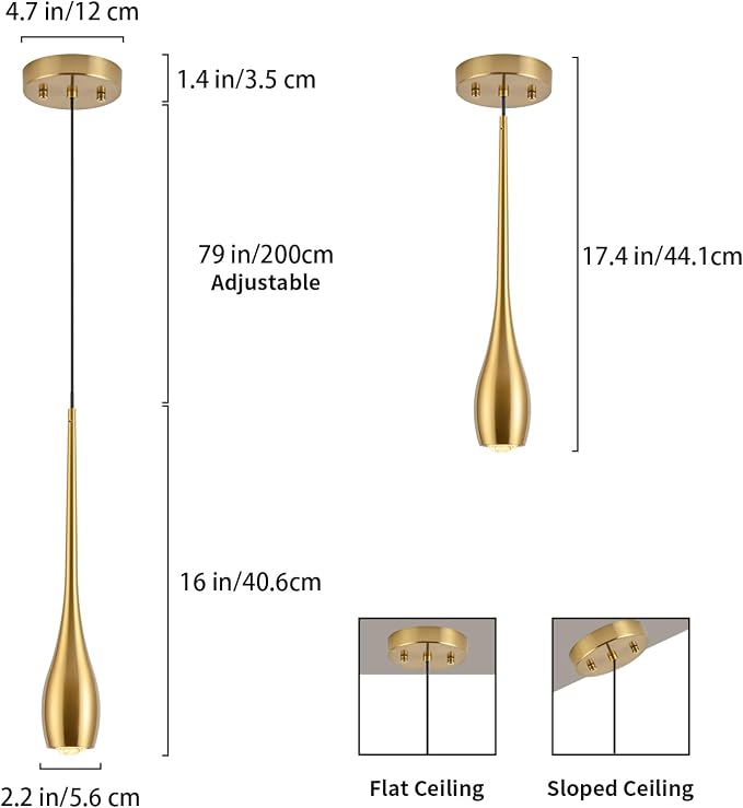 Gold Pendant Light, Modern Pendant Lights Kitchen Island, LED Hanging Light Fixtures for Dining Room Hallway Bedroom 3 Pack 3000K