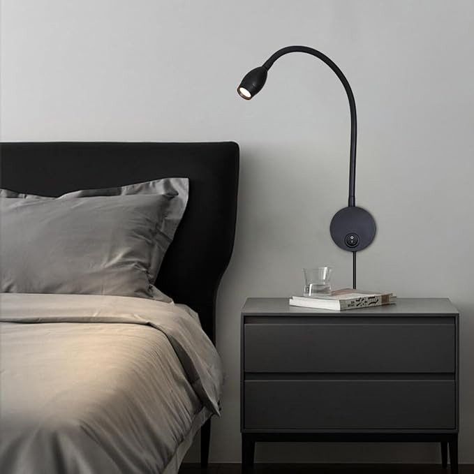 LED Reading Lamp 3W Warm White 3000K for Reading Books Black Plug Cord 2PCS