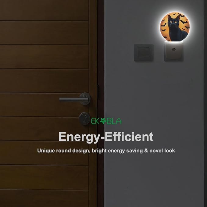 EKOBLA Black Cat Night Light, Cool Halloween Animal Night Lights Plug Into Wall with Dusk to Dawn Sensor for Gifts and Home Decor