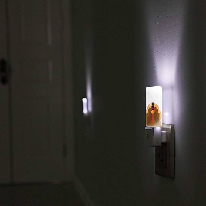 LED Night Light Plug into Wall with Dusk to Dawn Light Sensor White Energy Efficient Thanksgiving Cartoon Turkey Nightlight for Bedroom Bathroom Hallway Living Room Kitchen