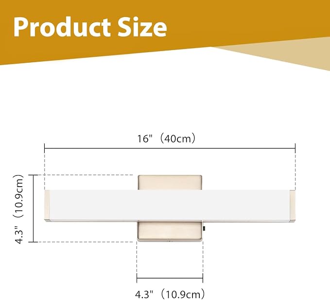 16" LED Bathroom Vanity Light, 10W 5CCT Dimmable, Brushed Nickel | Wall Bar Light, Rust & Moisture Resistant, Dimmable 2700K-5000K, Energy-saving, moisture-proof, Dresser Bathroom over Mirror