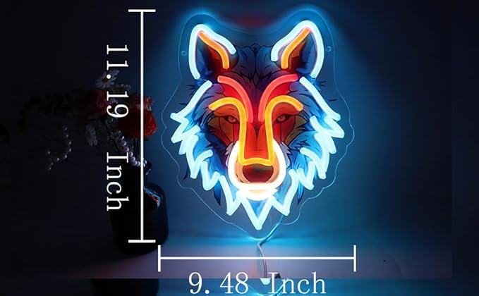 Wolf LED Neon Sign with Printed Backboard, Wild Animal Wall Decor, USB Powered Neon Light for Man Cave, Game Room,Boy Room, Bedroom & Modern Home Decor Holiday Birthday Gift