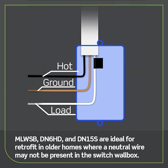 Leviton No-Neutral Decora Smart Switch, Requires MLWSB Wi-Fi Bridge to Work with My Leviton, Alexa, Google Assistant, Apple Home/Siri & Wire-Free 3-Way DN15S-1RW, White