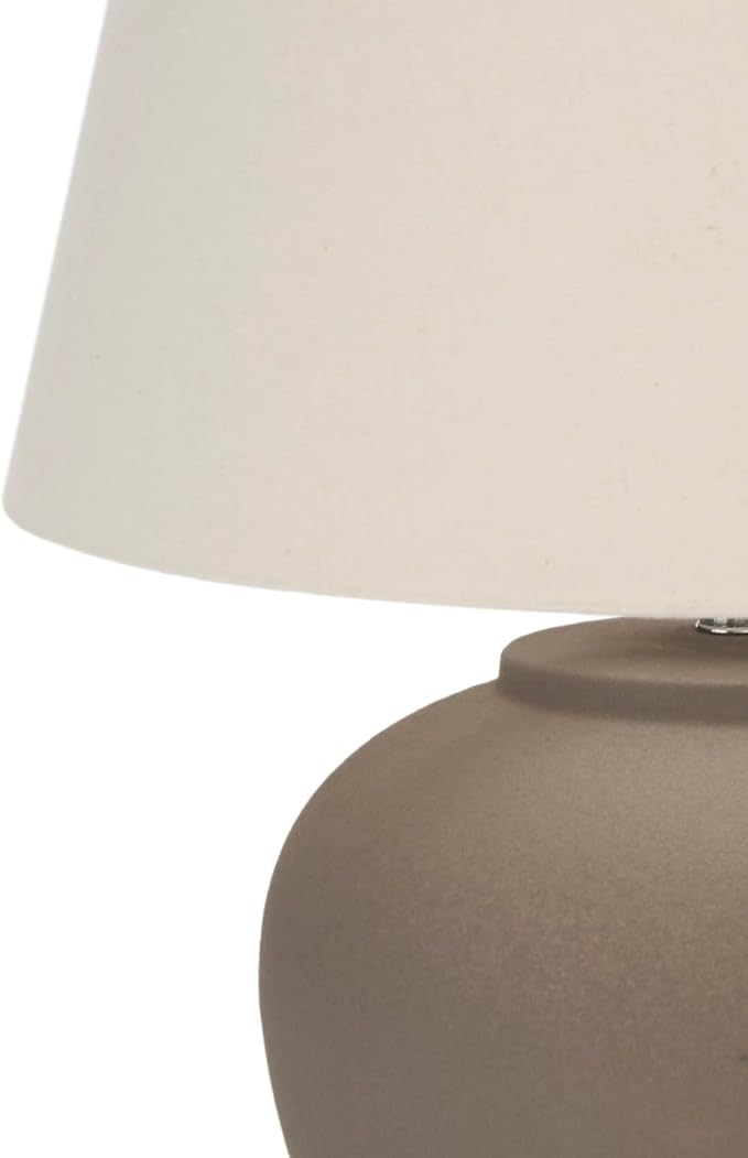 Nourison Home 20" Brown Matte Ceramic Table Lamp with Fabric Shade, Bedside Nightstand Lamp for Bedroom, Living Room, Entryway