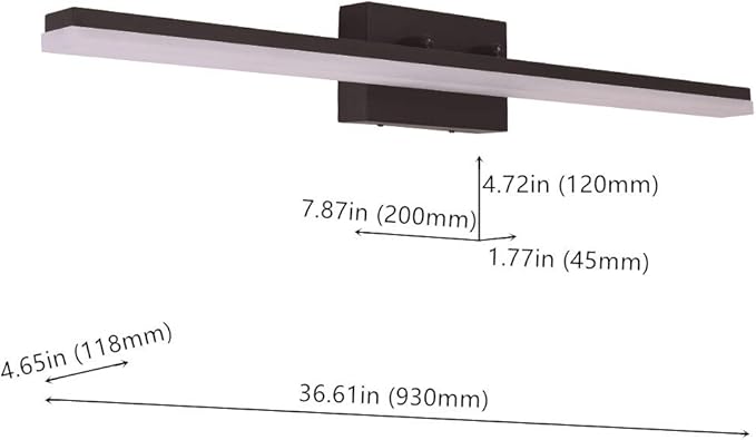 mirrea 36in Modern LED Vanity Light for Bathroom Lighting Dimmable 36w Black Painted (Warm White 3000K)