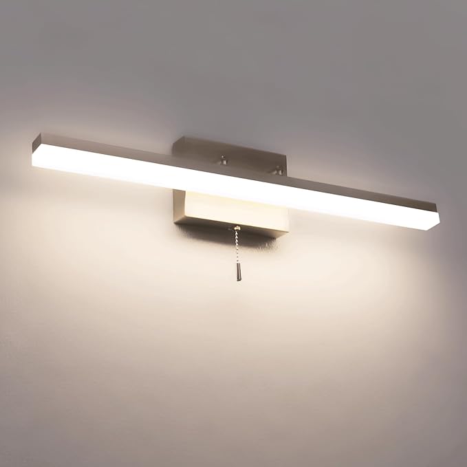 COTULIN 24-Inch Modern Brushed Nickel Bathroom Light Fixture - 180° Rotatable LED Chrome Vanity Light Bar for Over-Mirror Use, 12W Bathroom Sconce Wall Lighting with Switch on/Off