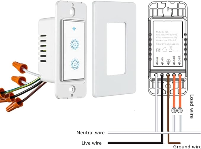 Nexete Smart Wi-Fi Double Light Switch, 2 in1 Single Pole Switch Compatible with Alexa Google Home,Voice Control, Timing Function,Neutral Wire Required(Double)