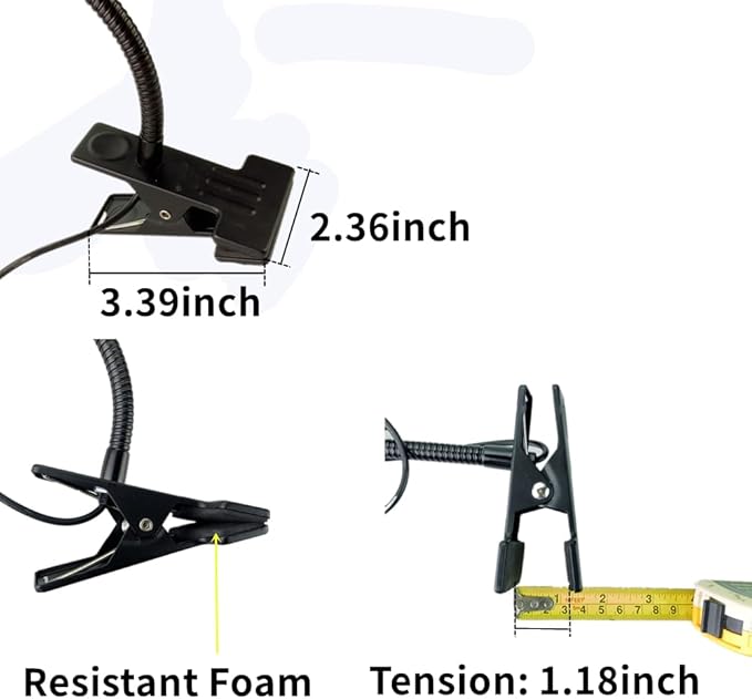 QUANS 5W Clip on Clamp Gooseneck COB LED Desk Table Light lamp Warm White 19inch Neck Black
