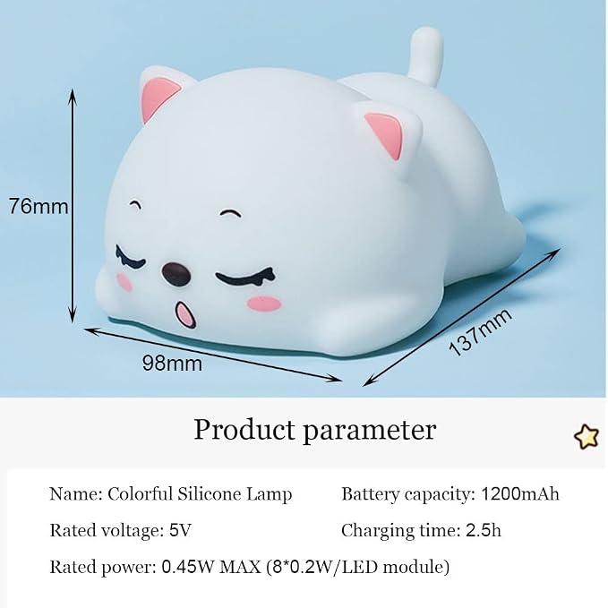 Cute Kids Night Light Night Lamp Night Lights for Kids Bedroom Toddler Baby Portable Silicone Battery Led Nightlight Nursery (Cute Cat)