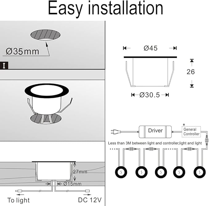 FVTLED Low Voltage Recessed RGBW Deck Light, 6pcs Φ1.22 RGB & Warm White Stainless Steel Waterproof Outdoor Step Lighting In-ground Landscape Pathway Patio Stair Decor Lamp, Black