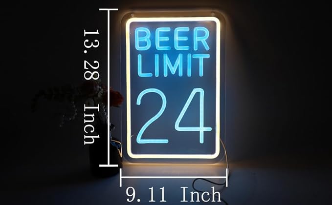 Beer Limit 24 Neon Sign Bar Accessories Funny Bar Wall Decor with Dimmable USB Powered Neon Light for Home Bar, Men Cave, Garage & Party Decor Holiday Birthday Gift