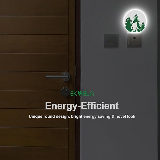 EKOBLA Bigfoot Night Light Ape Sasquatch Bigfoot in Green Woodland Forest Night Lights Plug into Wall Auto Sensor LED Lamp for Bedroom Bathroom Kitchen Corridor