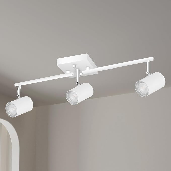 AUQUEE 3 Light Track Lighting Fixtures Ceiling, Matte White Kitchen Lighting Fixtures Ceiling, Track Lights Ceiling, Rotatable Light Heads, Modern Track Lights for Living Room,GU10 Bulb Not Included