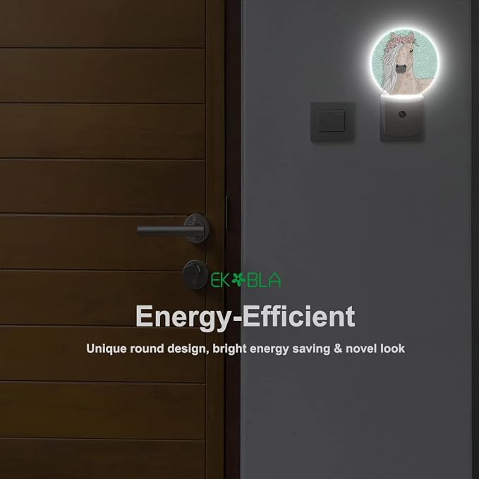 EKOBLA Watercolor Horse Night Light, Horse with Floral Wreath Night Lights Plug Into Wall with Dusk to Dawn Sensor for All Ages