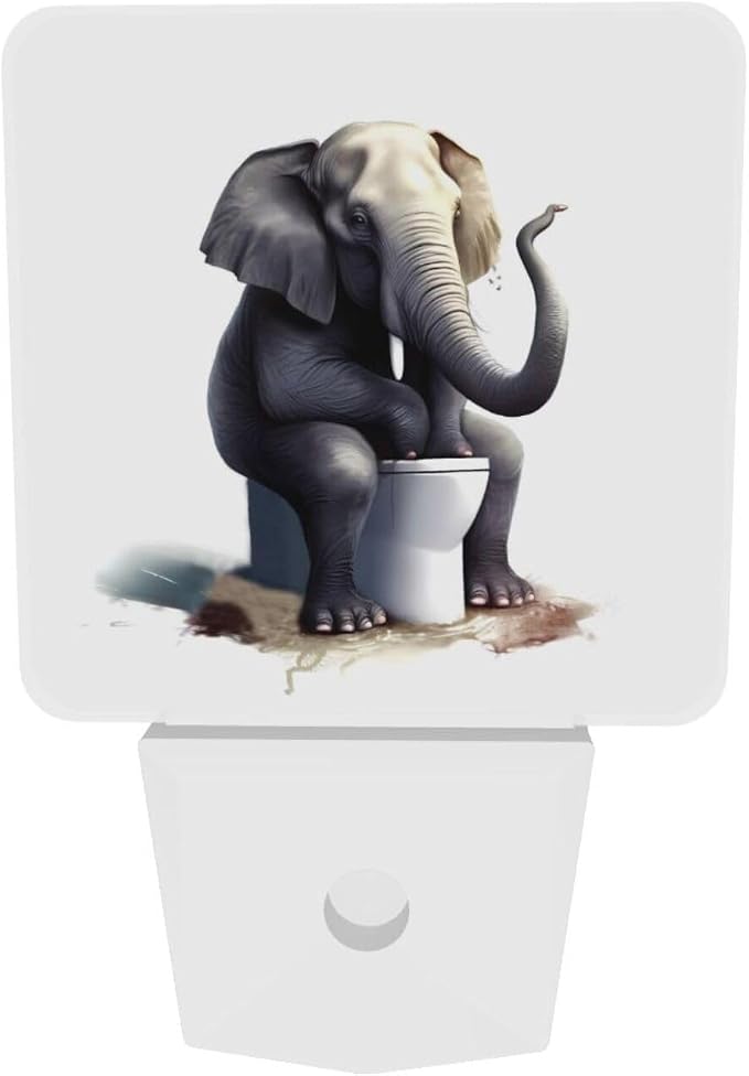 Funny Animal LED Plug-in Night Light 2-Pack, Auto Sensor Emergency Elephant Sitting Nightlights Set of 2 for Dawn Bedroom Kitchen/Dusk Bathroom/Night Stairs Hallway Toilet