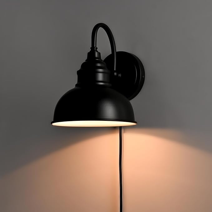 Mini Gooseneck Wall Sconce, 2-Way Mount with Switch, Black | Flexible Gooseneck, Plug-in & Hardwired Dual Installation, On/Off Switch Included, Fits Bedroom, Corridor, Porch