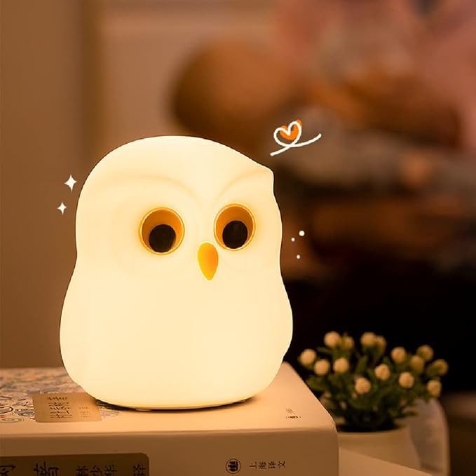 Cute Owl Kids Night Light,USB Rechargeable Cute Animal Lamps,Creative Symphony Night Light Children Feeding Light at Night,Touch Control,Safe Silicone,ABS+PC Material Bedside Lamp(White)
