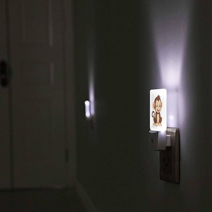 LED Night Light,Cute Cartoon Brown Smiling Monkey LED Night Light Plug into Wall with Dusk to Dawn Light Sensor White Energy Efficient Nightlight for Bedroom Bathroom Hallway Living Room Kitchen