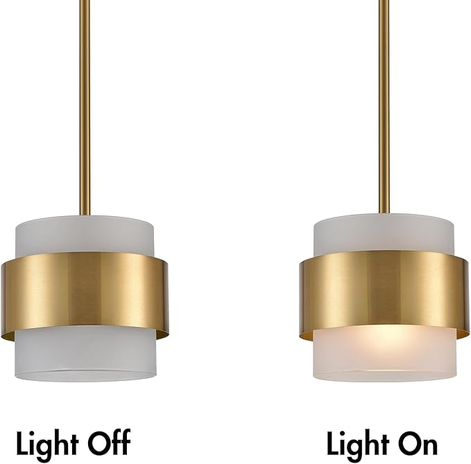 CLAXY Gold Pendant Lights mini Hanging Light Fixture with Frosted Glass Shade for Kitchen Island Dining Room Bar Restaurant, Rod Hanging Modern Pendant Light