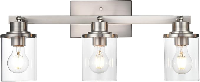 Yaohong 3-Light Track Lighting Kit Brushed Nickel Track Lighting Fixtures, Bathroom Wall Light Ceiling Mount Rotatable Spotlights, Kitchen Ceiling Light Fixtures with Glass Shade for Bathroom Hallway