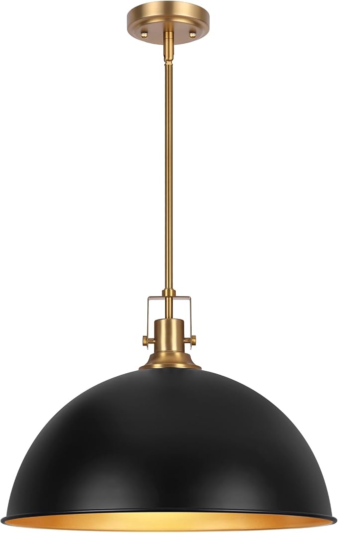 LamQee 18 Inch Black and Gold Large Pendant Light Kitchen Island, Farmhouse Modern Dome Pendant Light Fixtures Ceiling Hanging Lighting Chandelier for Dining Room Over Table, Bar, Hallway, Entryway