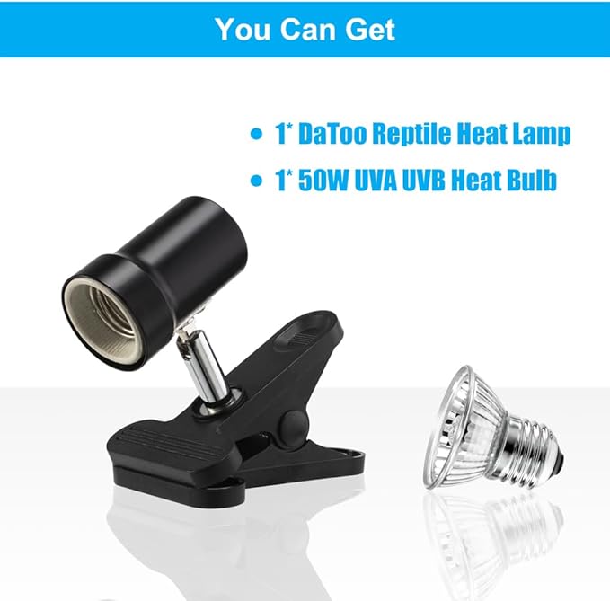 Reptile Heat Lamp Rotatable Turtle Heating Light with 50W UVA UVB Heat Bulb Simulated Sunlight Basking Spot Lamp with Clamp for Reptiles Lizard Amphibian Bearded Dragon Snake (With Timer&Dimmer)