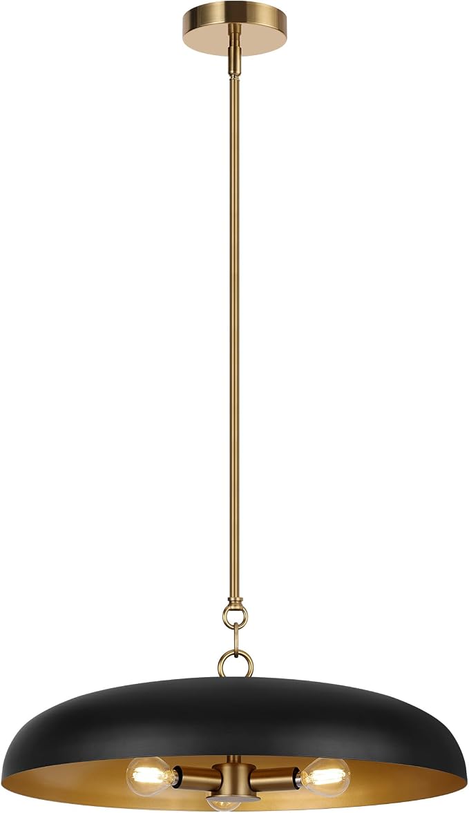LamQee 20 Inch Oversized Large Pendant Lights, 3-Lights Black and Gold Modern Dome Chandelier, Industrial Metal Pendant Lighting Fixture Ceiling Hanging for Kitchen Island, Dining Room Over Table, Bar