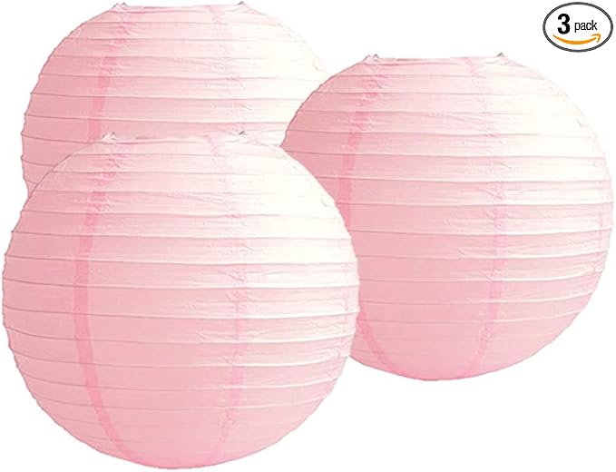 Pack Of 3 Round Paper Lanterns Lamp Wedding Birthday Party Decoration (Baby Pink, 18"/45CM)
