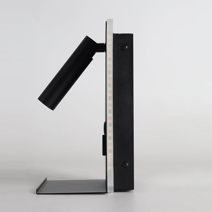 Wall Mounted Reading Light with Shelf - 3 Color Dimmable LED, 360° Adjustable Wall Lamp for Bedroom/Study, Touch Control (Black)