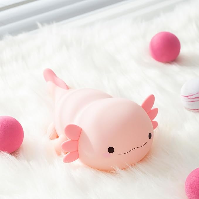 magical JD Axolotl Night Light for Kids Bedroom, Animal Silicone Nursery Night Lamp Touch Dinosaurs Nightlights USB Rechargeable Bedside Lamp for Baby Children Toddlers Girls Gift (Pink Axolotl +1)