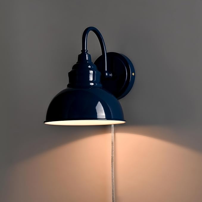 Mini Gooseneck Wall Sconce, 2-Way Mount with Switch, Blue | Flexible Gooseneck, Plug-in & Hardwired Dual Installation, On/Off Switch Included, Fits Bedroom, Porch, Patio, Hallway