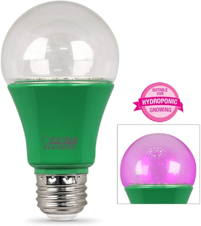 Feit Electric A19/GROW/LEDG2/BX Full Spectrum Led 60W Equivalent A19 Non-Dimmable Hydro Grow Light Bulb, Green