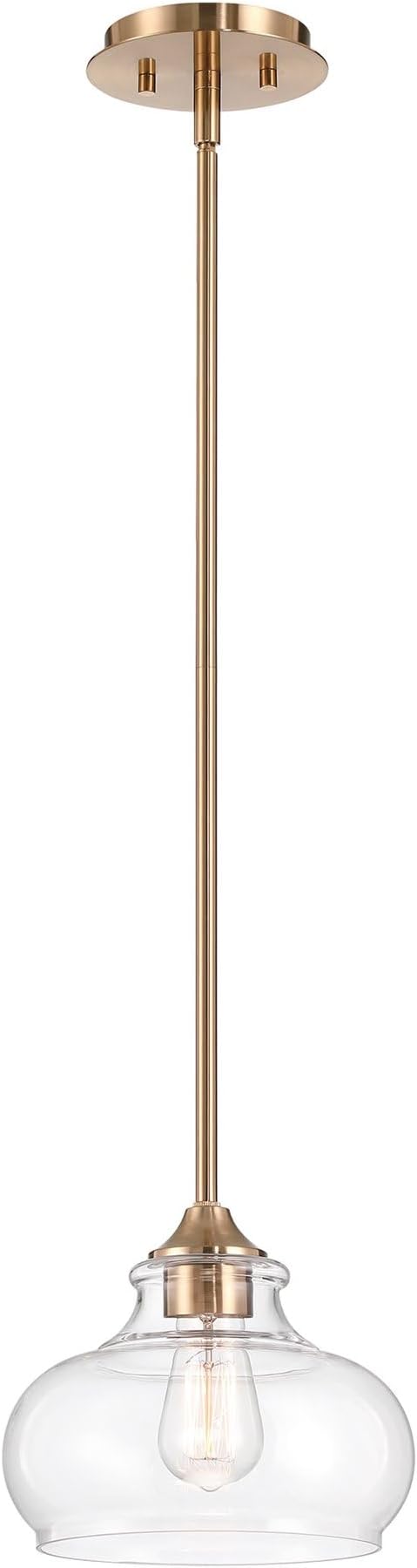 Kira Home Harlow 9" Modern Schoolhouse Pendant Light for Ktichen Island | Clear Glass Shades, Industrial Farmhouse Gold Hanging Fixture, Premium Cool Brass Finish