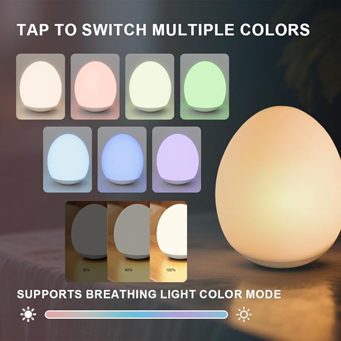 Night Light for Kids,Egg Night Light Light with 7 Colors Changing Mode & 30-Min Timer Portable Nursery Night Lamp forBaby Nursery & Kids Bedroom,DIY Hand-Painted Custom Lamp